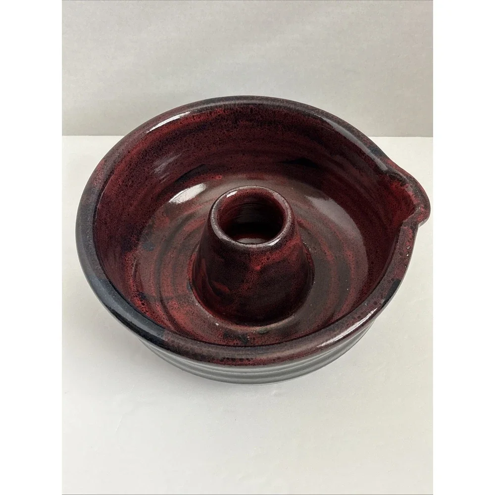 Studio Art Signed Handmade Glazed Burgundy Bundt Pottery